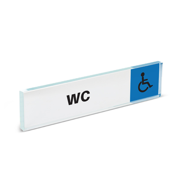 Plaque de porte plexiglass pictogramme wc handicapés, format 40 x 170 mm