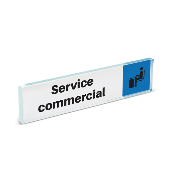 Plaque de porte plexiglass pictogramme service commercial, format 40 x 170 mm