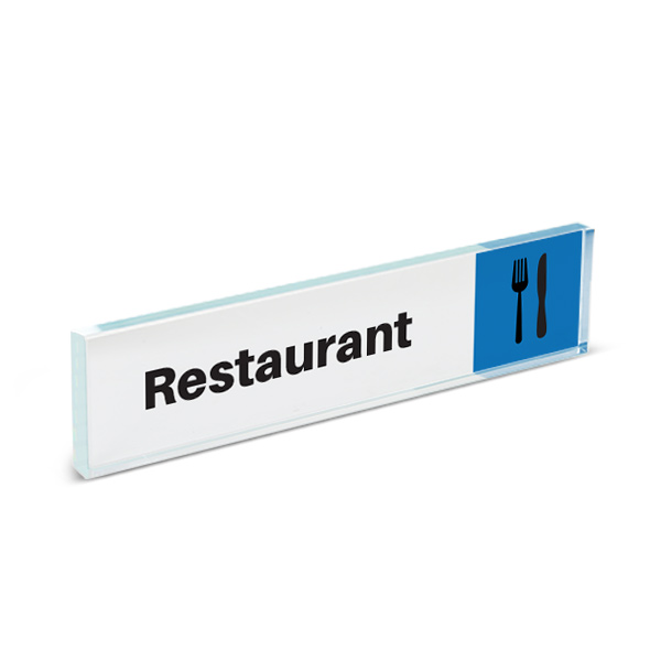 Plaque de porte plexiglass pictogramme restaurant, format 40 x 170 mm