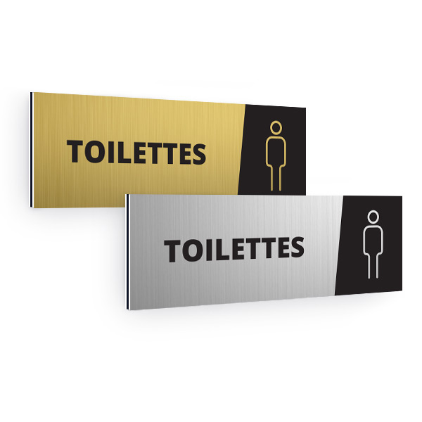 Plaque de porte aluminium rectangulaire brossé pictogramme toilettes hommes 70x200mm