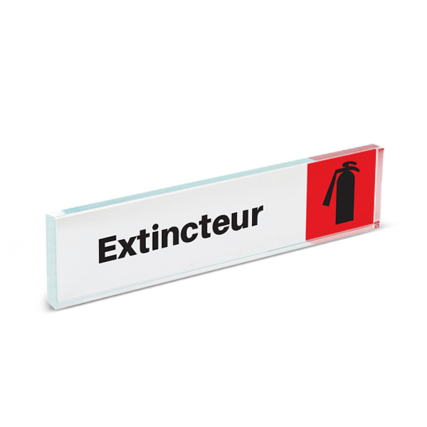 Plaque de porte plexiglass pictogramme extincteur , format 40 x 170 mm