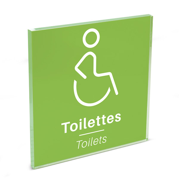 Plaque de porte plexi color uni vert picto toilettes handicapés 120 x 120 mm