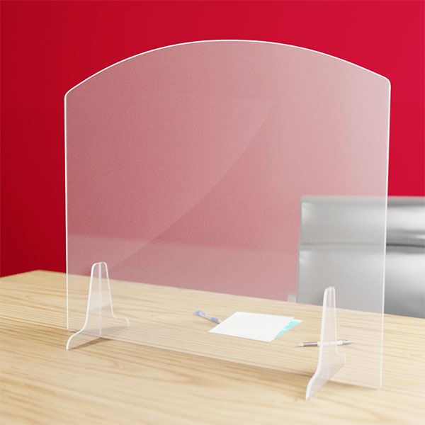 Hygiaphone arrondi protection plexiglas 3 mm pour bureau, format 110 x 97 cm