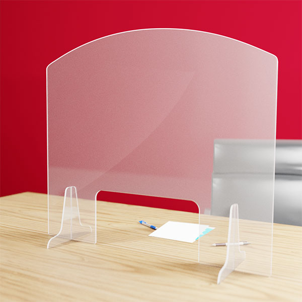 Hygiaphone arrondi protection plexiglas 3 mm 110 x 97 cm avec passe document 