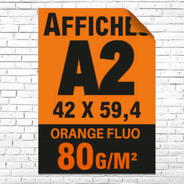 Lot affiche fluo orange A2 recto impression noire à partir de 5 unités