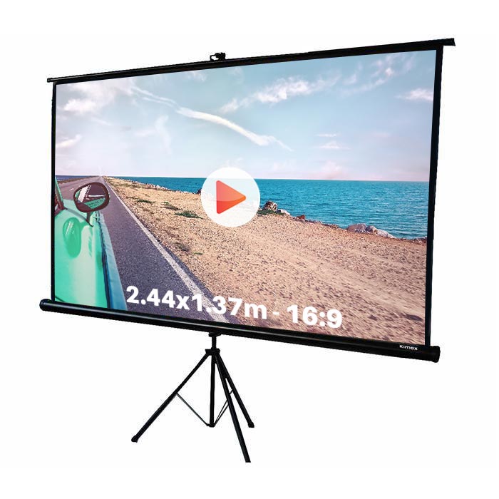 Ecran de projection trépied pour video projecteur, format 2,44 x 1.37 m , ecran 16/9