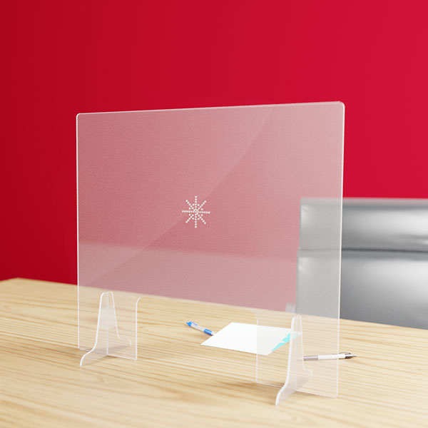 Hygiaphone protection plexiglas 3 mm pour bureau, avec passe document et parloir, format 850x680 mm