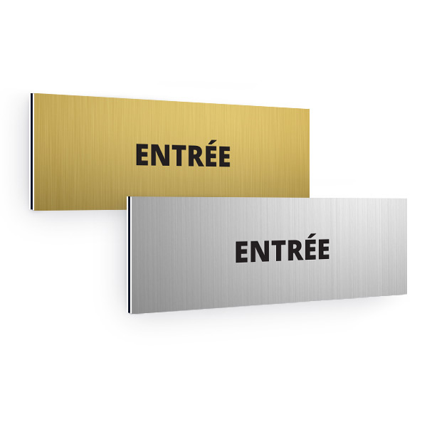 Plaque de porte aluminium brossé rectangulaire pictogramme entrée 70x200mm