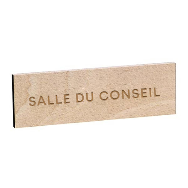 Plaque de porte SALLE DU CONSEIL gravée sur bois de hêtre