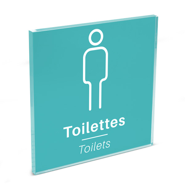 Plaque de porte plexi color uni turquoise picto wc homme 120 x 120 mm