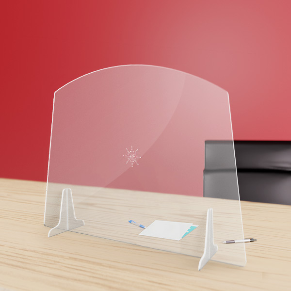 Hygiaphone trapèze protection plexiglas 3 mm pour bureau avec parloir, format 963x750 mm