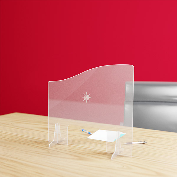 Hygiaphone vague protection plexiglas 3 mm avec parloir et passe document, format 700 x 617 mm