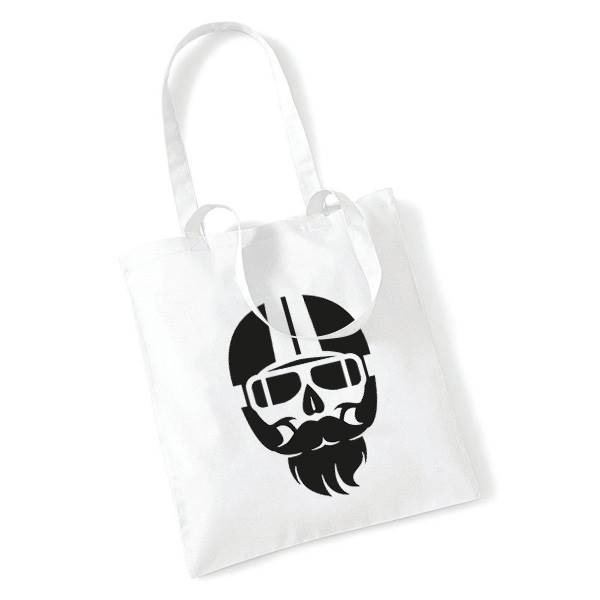 Sac tissu personnalisé, 100% coton 140g ,format  38x42 cm , anse 67cm, motif biker barbu