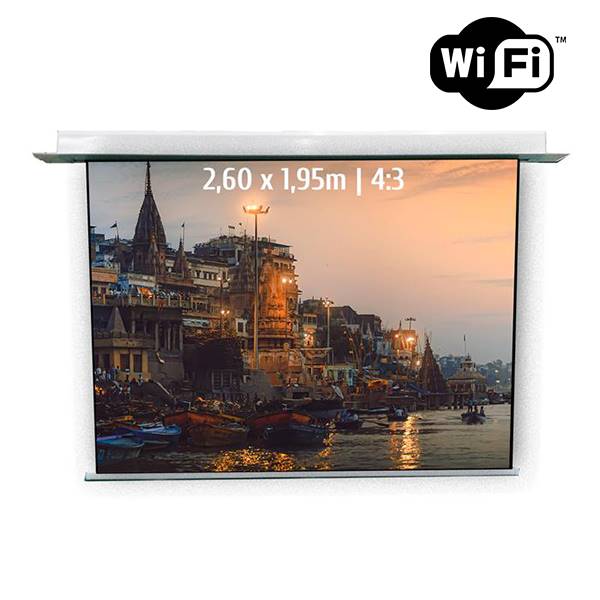 Ecran de projection motorisé encastrable , format 2.6 x 1.95 m , ecran 4/3 et WIFI