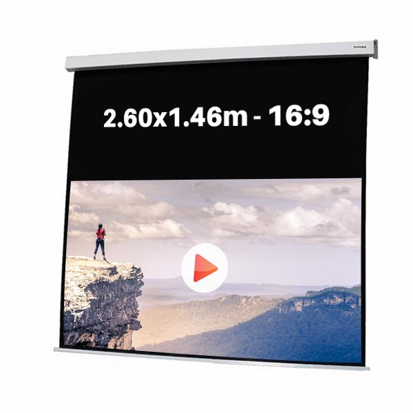 Ecran de projection motorisé pour video projecteur, format 2,6 x 1,46 m , ecran 16/9