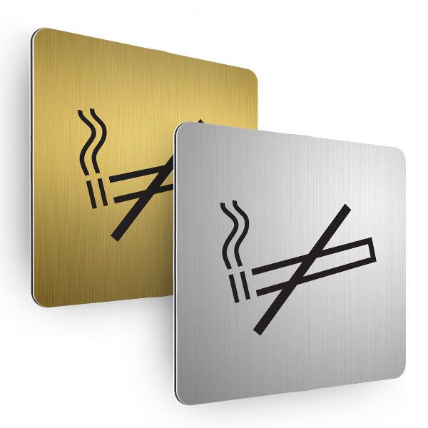 Plaque de porte aluminium brossé carrée pictogramme non fumeur