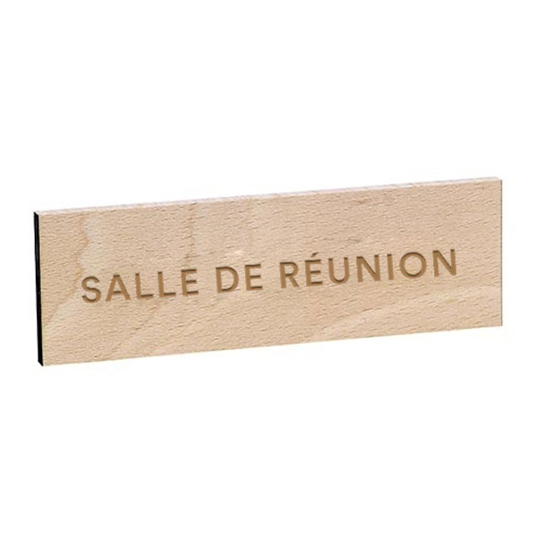 Plaque de porte SALLE DE REUNION gravée sur bois de hêtre