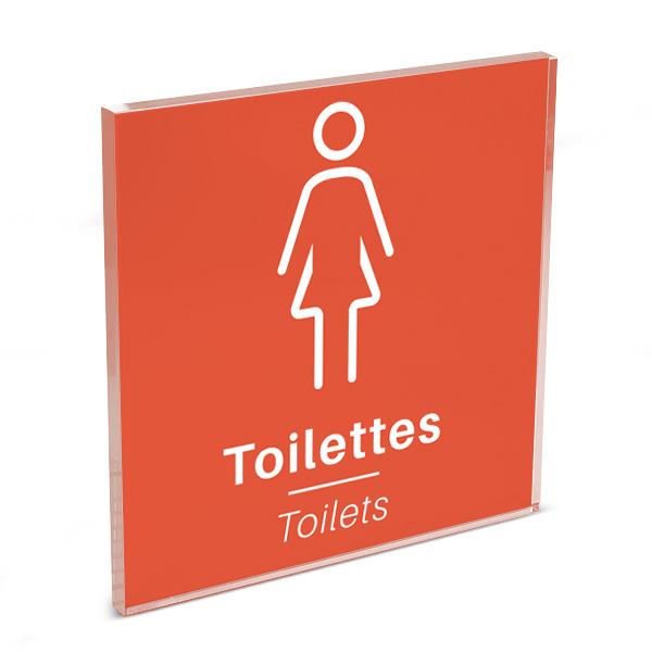 Plaque de porte plexi color uni orange picto toilettes femme 120 x 120 mm