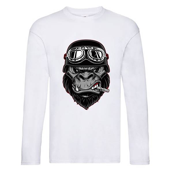 T-shirt homme personnalisé manches longues, 100% coton 145grs , motif biker gorille avec cigare