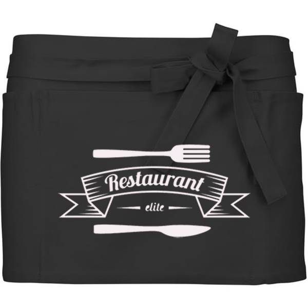 Tablier de bistro court personnalisé 100 % coton 280g , format L70 x H26 cm , 3 poches avant