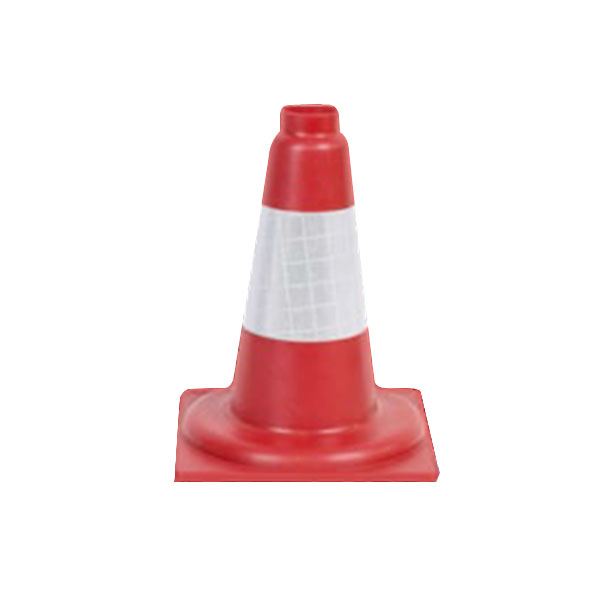 Cone de signalisation rouge et blanc avec bande réfléchissante hauteur 300 mm