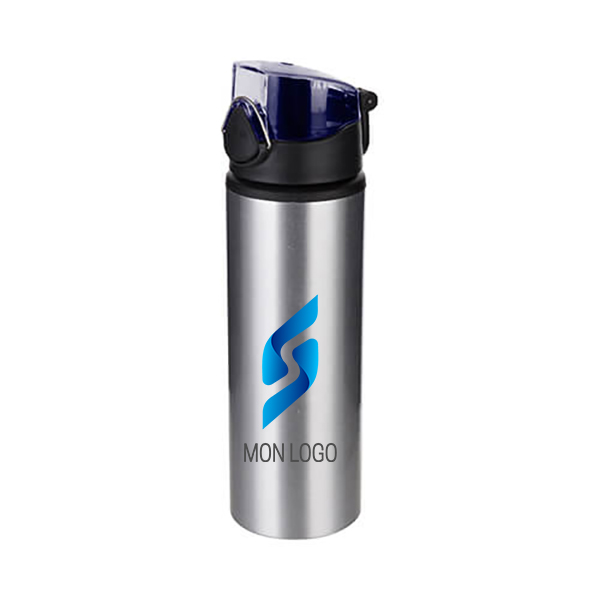 Gourde personnalisée en aluminium avec bouchon bleu 750  ml