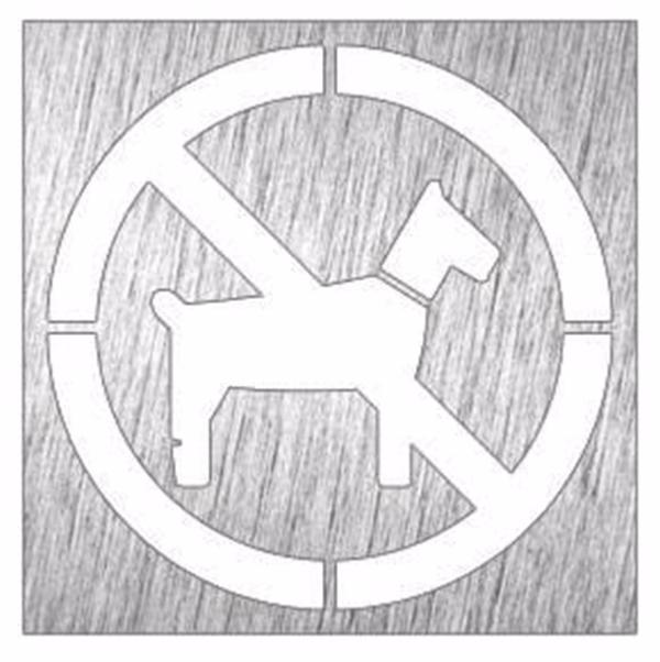 Plaque de porte avec pictogramme decoupé alu brossé picto chien interdit 
