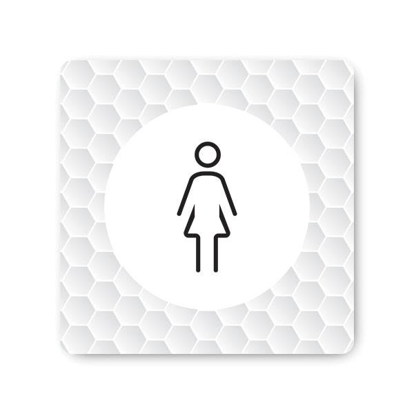 Plaque de porte PVC 120 x 120 mm avec fond mosaique picto toilettes femmes