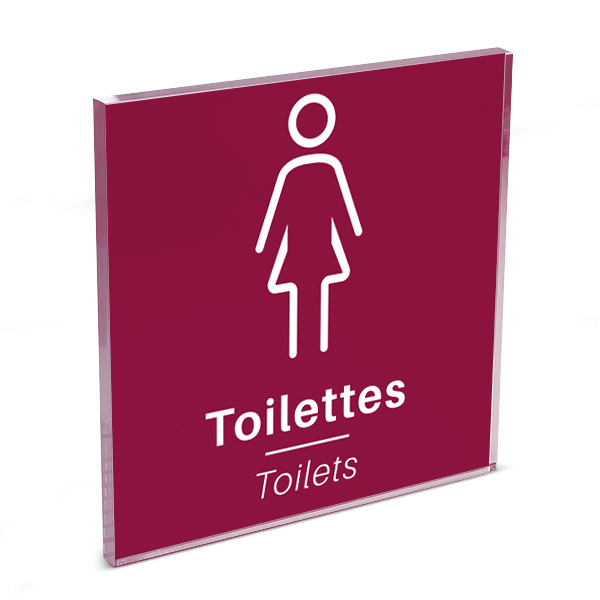 Plaque de porte plexi color uni bordeaux picto toilettes femme 120 x 120 mm