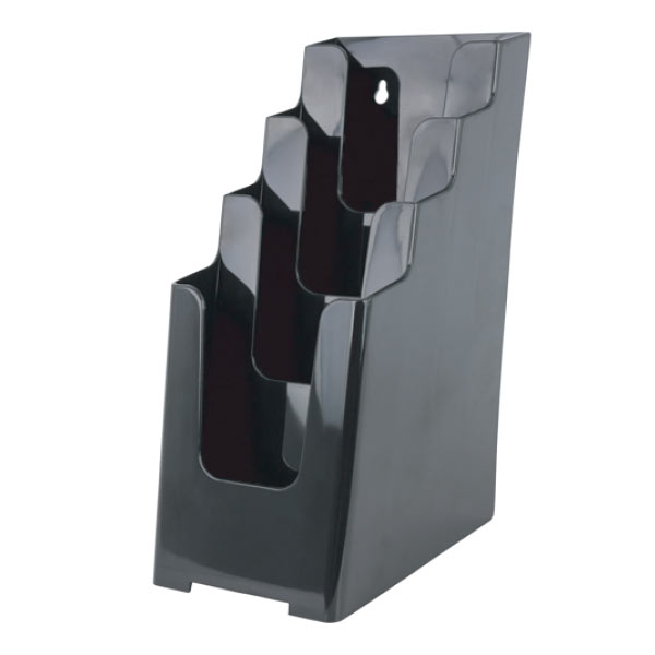 Porte brochures acrylique noir A6 avec 4 compartiments