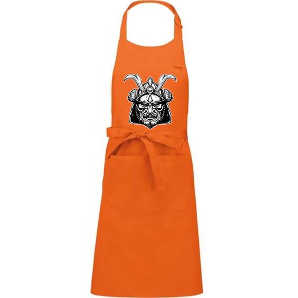 Tablier de cuisine personnalisé 100% coton , taille réglable et poches avant, motif samourai