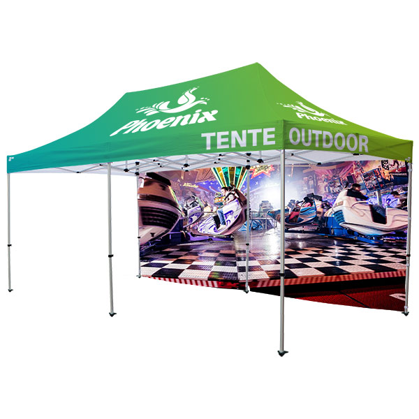 Tente publicitaire personnalisée 6 x 3 m, impression full graphic, 2 murs