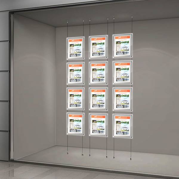 Kit affichage vitrine lumineux sur cables, 3 colonnes 4 A4