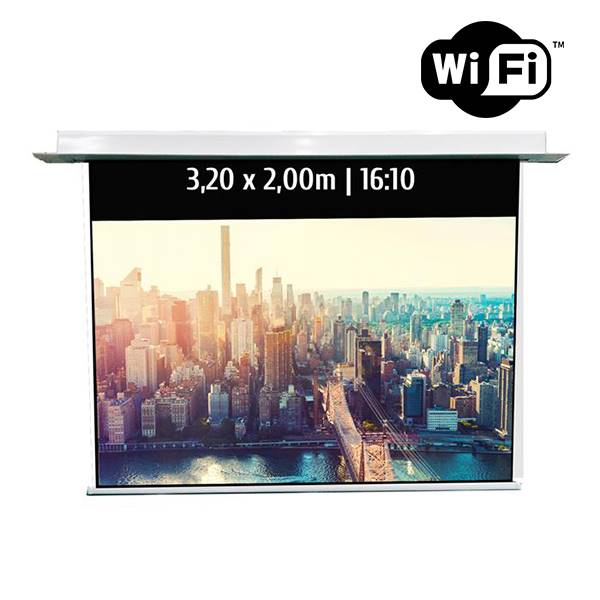 Ecran de projection motorisé encastrable , format 3,2 x 2.0 m , ecran 16/10 et WIFI