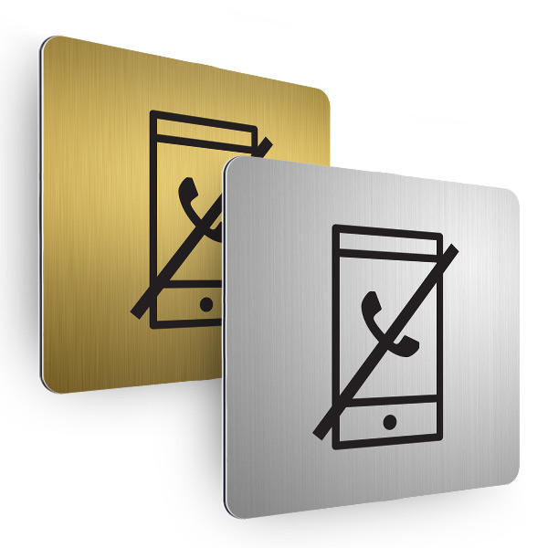 Plaque de porte aluminium brossé carrée pictogramme portable interdit