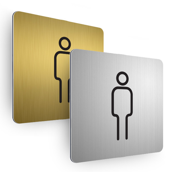 Plaque de porte aluminium brossé carrée pictogramme toilettes hommes