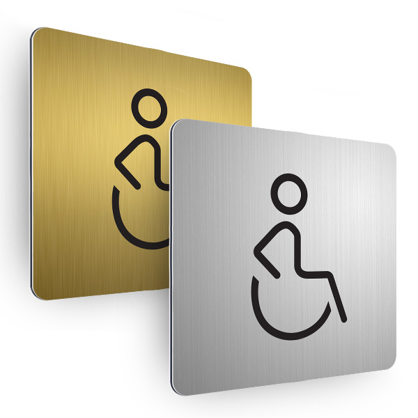 Plaque de porte aluminium brossé carrée pictogramme handicapé