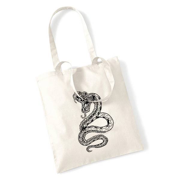 Sac tissu personnalisé, 100% coton 140g ,format  38x42 cm , anse 67cm, motif  Snake fury 