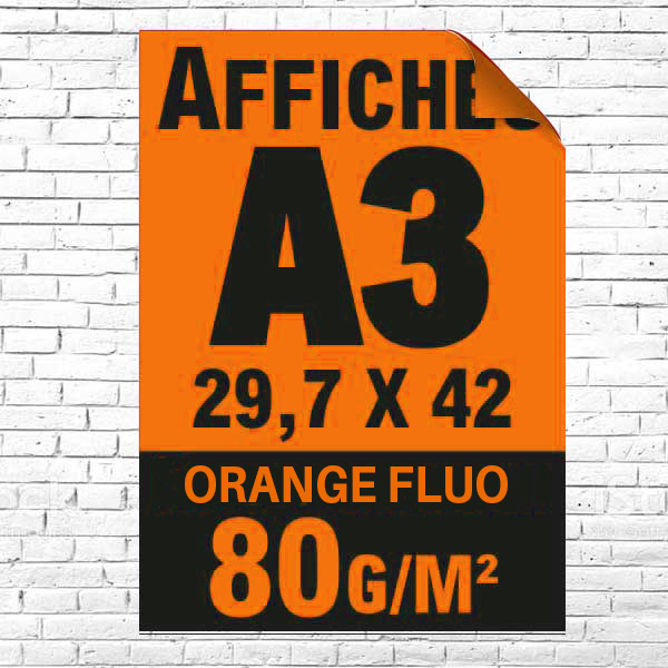 Lot affiche fluo orange A3 recto impression noire à partir de 5 unités