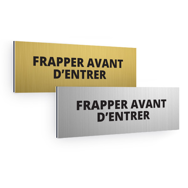 Plaque de porte aluminium brossé rectangulaire frapper avant d'entrer 70x200mm