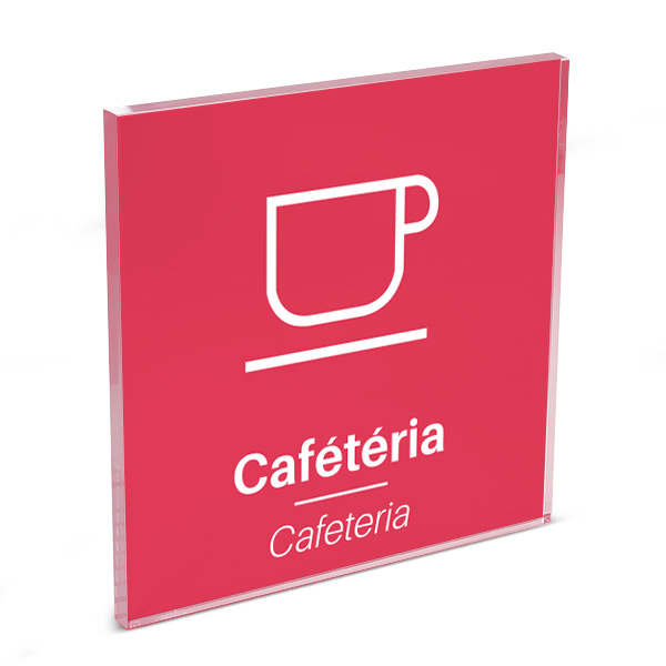 Plaque de porte plexi color uni rouge picto cafétéria 120 x 120 mm