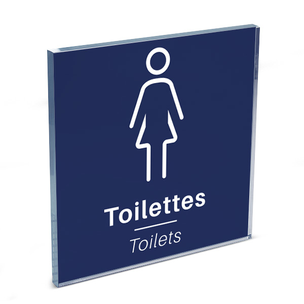 Plaque de porte plexi color uni bleu WC femme 120 x 120 mm