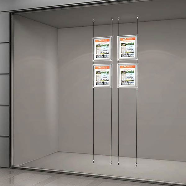 Kit affichage vitrine lumineux sur cables, 2 colonnes 2 A4