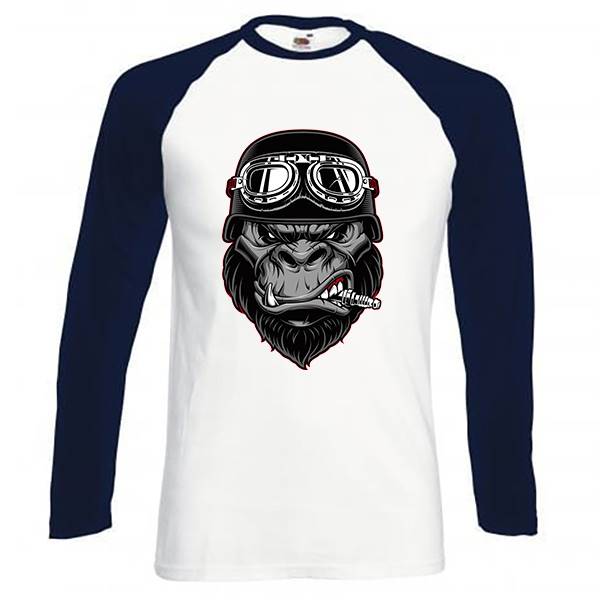 T-shirt homme personnalisé baseball manches longues, 100% coton 165 grs , motif gorille biker cigare