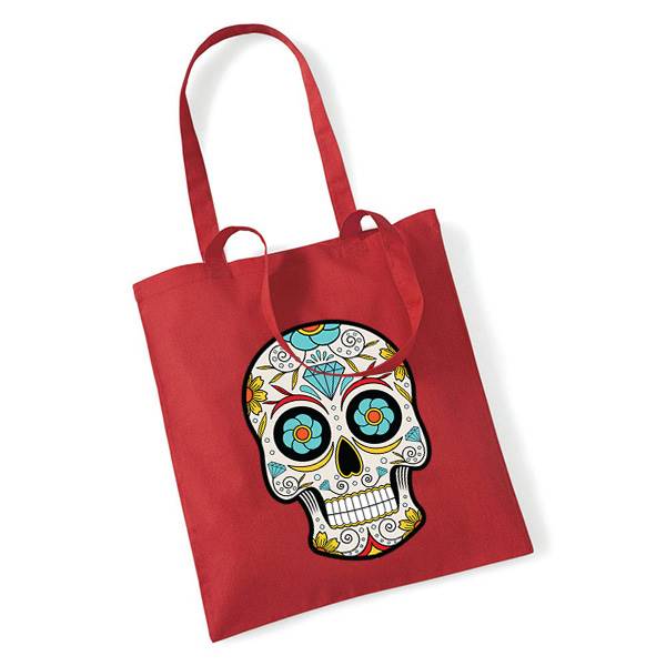 Sac tissu personnalisé, 100% coton 140g ,format  38x42 cm , anse 67cm, motif calavera