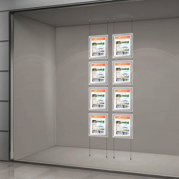 Kit affichage vitrine lumineux sur cables, 2 colonnes 4 A4