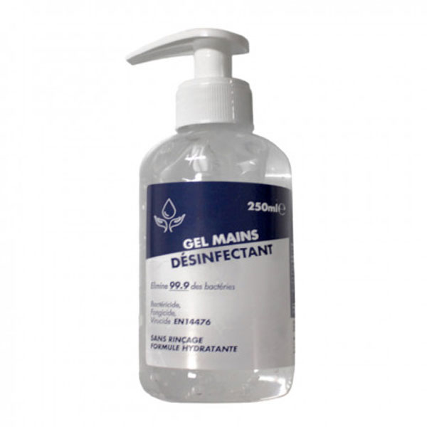 Bouteille de gel hydro alcoolique 250 mL avec bouton poussoir