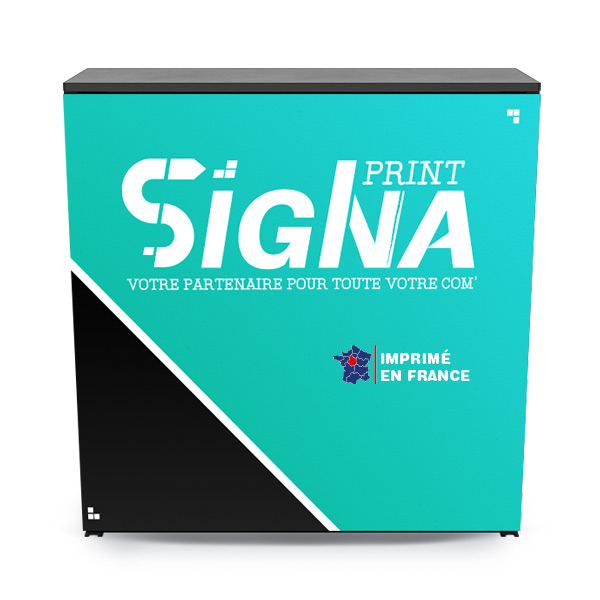 Comptoir publicitaire personnalisé avec stucture alu ou noire et impression textile , largeur 1 m  