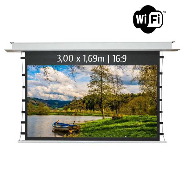 Ecran de projection motorisé encastrable , format 3 x 1.69 m , ecran 16/9 et WIFI