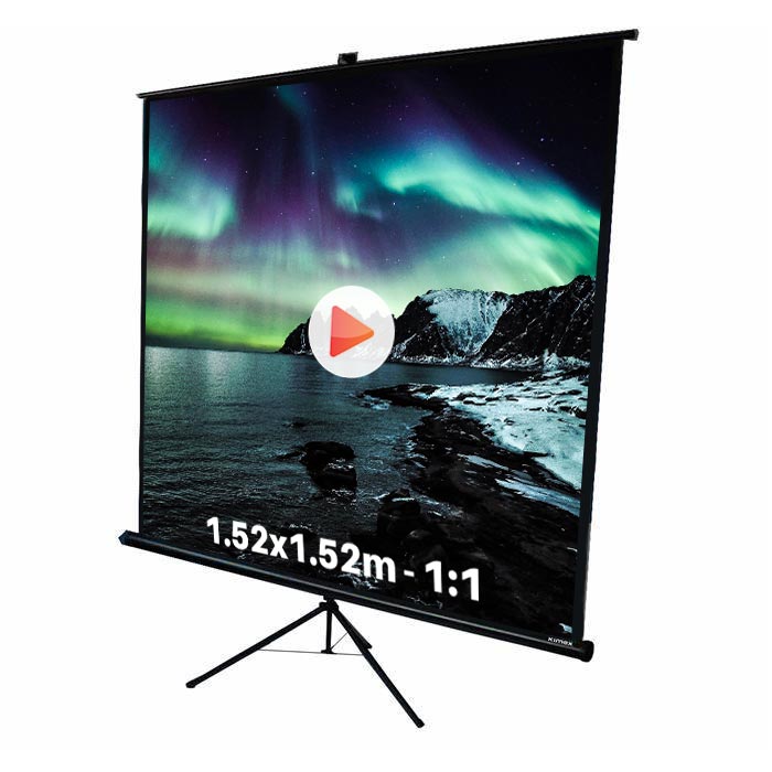 Ecran de projection trépied pour video projecteur, format 1,52 x 1,52 m , ecran 1/1